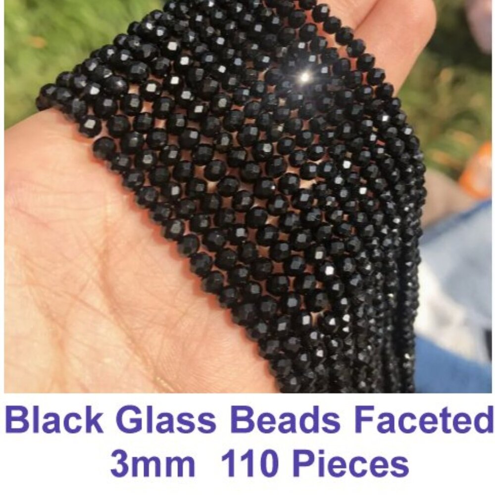 Black Glass Beads with Faceted Cut Faces  3mm  110 Pieces